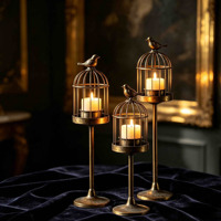Ensemble de 3 porte-bougies vintage en métal en forme de cage à oiseaux, grands chandeliers en fer avec figurine d'oiseau, lanterne de table rétro pour la décoration de la maison
