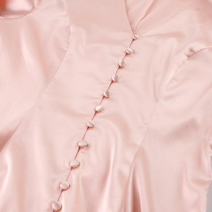 Elegante Abito da Donna al Ginocchio, Colore Nude, Raso Opaco Setoso, Scollo <span class=keywords><strong>a</strong></span> V, Maniche Lunghe <span class=keywords><strong>a</strong></span> <span class=keywords><strong>Palloncino</strong></span>, <span class=keywords><strong>Vestito</strong></span> Vintage <span class=keywords><strong>a</strong></span> Linea <span class=keywords><strong>A</strong></span> - Product Image 5