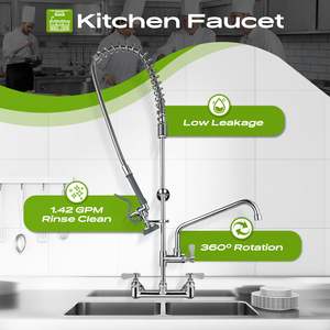 <span class=keywords><strong>Robinet</strong></span> d'évier commercial avec pulvérisateur 43 pouces, <span class=keywords><strong>robinet</strong></span> d'évier de <span class=keywords><strong>cuisine</strong></span> avec pulvérisateur de pré-évier central de 12 pouces et bec oscillant supplémentaire de 8 pouces - Product Image 2