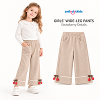 Smiledotkids Pantalons de survêtement personnalisés pour enfants, beige, avec nœud cerise et dentelle, coupe large, OEM ODM, pour petites filles, vente en gros