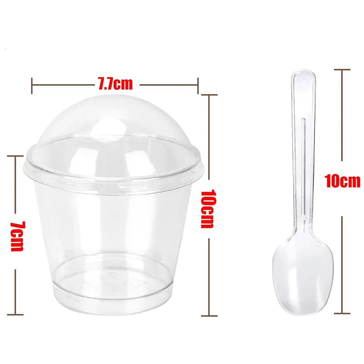 プラスチック製の蓋とスプーンが付いた透明なプラスチック製のデザートカップ、小さな透明なプラスチック製のタンブラーカップセット、デザートに最適、