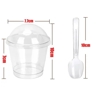 Klare Plastik-Dessert becher mit Plastik deckel und Löffeln, kleines klares Plastikbecher-Set, ideal für <span class=keywords><strong>Desserts</strong></span>, - Product Image 1