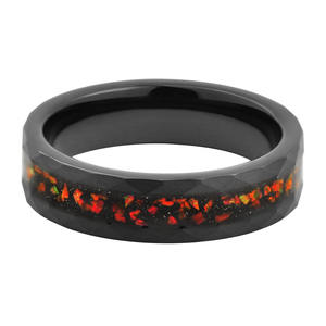 Bijoux de mode, anneaux en carbure de tungstène martelé noir de 8 mm avec incrustation d'<span class=keywords><strong>opale</strong></span> rouge pour hommes et femmes, cadeau de fiançailles, de mariage, d'anniversaire, de fête - Product Image 6