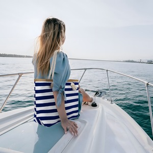 Canvas Tote Bag Striped Color Blocking Large Capacity Shoulder Bag Everyday Outfits Spring 2024 - Product Image 1