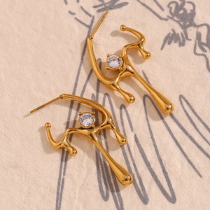 Pendientes de Zirconia <span class=keywords><strong>AAA</strong></span> para Mujer, Diseño Geométrico con Forma de Líquido Fundido, Acero Inoxidable Resistente al Agua, Chapado en Oro de 18K, Estilo Retro - Product Image 5