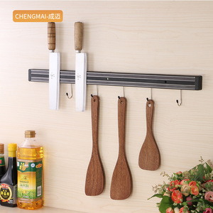 Porte-couteaux magnétique mural Chengmai, 3 crochets, rangement de cuisine, noir, style moderne minimaliste - Product Image 5