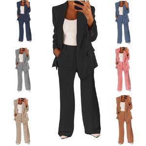 Ensemble <span class=keywords><strong>pantalon</strong></span> et blazer pour <span class=keywords><strong>femme</strong></span> : Tenue de bureau décontractée à manches longues, unie - Product Image 2