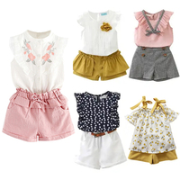 Kaiyue verano moda Pantalones cortos niños pequeño fresco aplastado flor niñas tirantes sin tirantes camiseta Tops trajes ropa conjunto 1-6Y
