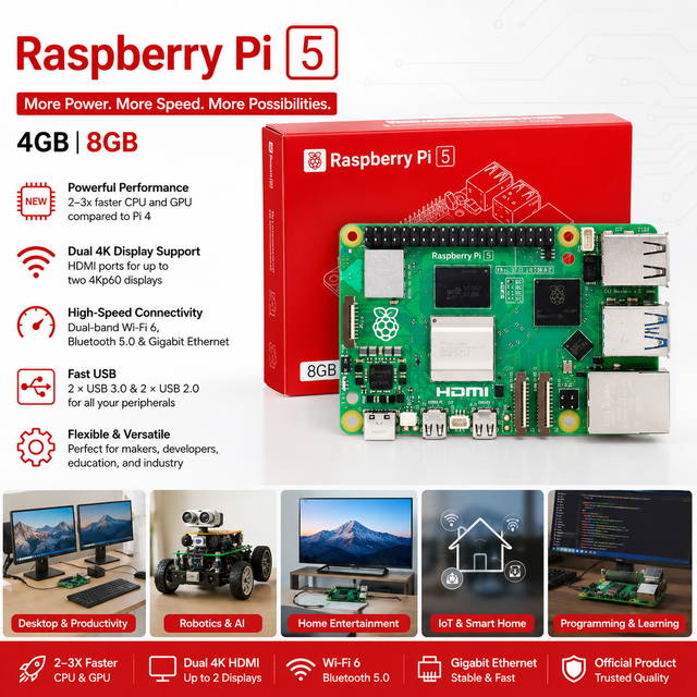 Raspberry Pi 5 Model B 2GB 4GB 8GB RAM Quad Core Development Board for AI Programming Klipper Linux IoT Projects