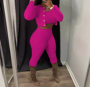 Tenues d'automne pour femmes, ensembles de vêtements de détente en tricot <span class=keywords><strong>3</strong></span> pièces, cardigan court, leggings moulants unis - Product Image 1