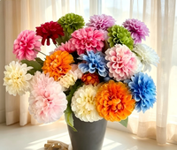 Fleurs de Dahlia artificielles réalistes faites à la main en soie et plastique, à 3 têtes, pour mariage, Saint-Valentin, auditorium, décoration intérieure, vente en gros