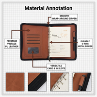 Carnet à couverture rigide en cuir PU avec logo personnalisé en relief, fermeture éclair, reliure thermique, rechargeable, formats A4/A5/A6, 80 feuilles