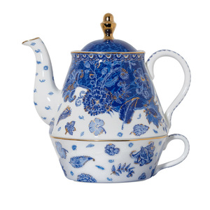 Bone <b>China</b> Tea Set - Navy Blue Gold Emblem Nesting Teapot with <b>Cup</b> <b>and</b> <b>Saucer</b> - Product Image 5