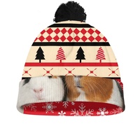 Bonnet tricoté personnalisé avec pompon, motif cochon d'Inde de Noël, 100 % polyester, pour adulte, chaud, idéal pour les fêtes printemps/automne