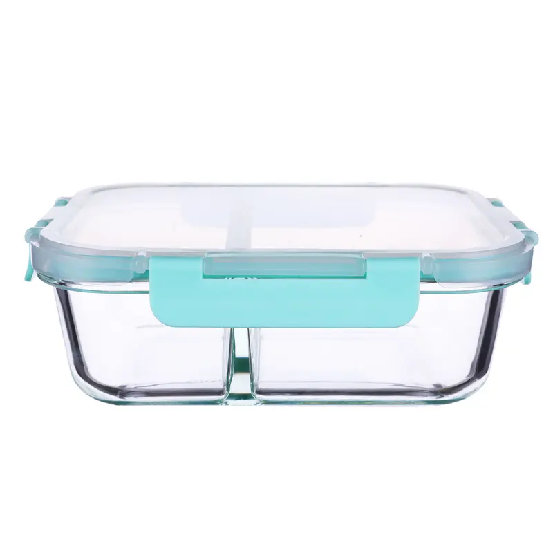 Mittagessen-Bento-Schachtel einfache Reinigung Lebensmittellagerung Mahlzeitsvorbereitung Behälter hitzebeständiges Borosilikat-Glas 2 Fach Küche Großhandel