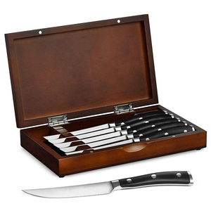 Juego de cuchillos de acero inoxidable con mango forjado abs de alta calidad, dentados, 6 unidades, con caja de madera - Product Image 1