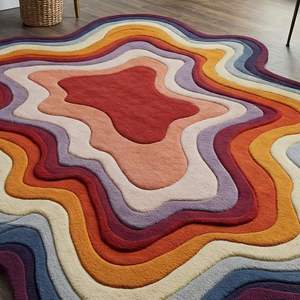 Tapis en laine fait main de forme abstraite irrégulière, tapis moderne coloré tufté à la main pour salon, chambre à coucher, tapis sur mesure Inde - Product Image 5