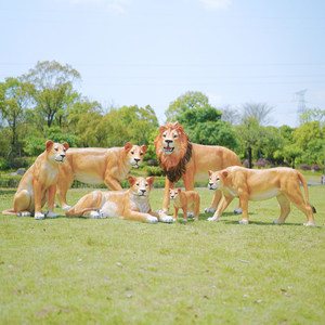 Sculpture de lion réaliste faite à la main pour l'extérieur, origine Fujian, grande taille en fibre de verre pour l'aménagement paysager de jardin, la décoration de cour et de pelouse - Product Image 1