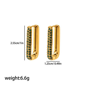 Pendientes de aro en forma de U geométricos, de acero inoxidable con baño de oro de 18K y diamantes incrustados, para mujer, uso diario. - Product Image 3