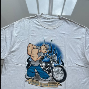 Vintage <strong>Popeye</strong> Motorcycle Retro White Oversized Short Sleeve 100% Cotton <strong>T</strong>-<strong>Shirt</strong> with Muscle Letter Pattern - Product Image 3