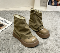 Bottes courtes froncées pour femmes, à fermeture éclair latérale, décontractées pour le quotidien, à plateforme épaisse, à bout large, style souple, OEM