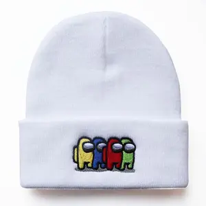 Bonnet en tricot brodé de dessins animés d'hiver blanc en acrylique personnalisé de haute qualité OEM ODM vente en gros