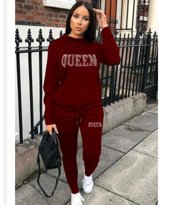 Autumn and winter women's new hot sale queen letter hot drilling casual sports suit