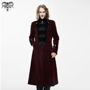 CT06602 şeytan moda kırmızı saray şık çin kurbağa turn down yaka kadife gotik desenli erkekler uzun ceket