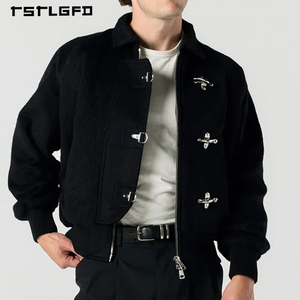 <span class=keywords><strong>Veste</strong></span> d'homme élégante personnalisée, style vintage d'hiver, <span class=keywords><strong>noire</strong></span>, coupe universitaire décontractée, avec fermoir métallique et mélange de <span class=keywords><strong>laine</strong></span> - Product Image 2