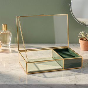 Boîte à bijoux en métal et verre transparent avec finition dorée - Product Image 2