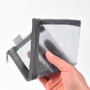 Phổ xách tay nhỏ gọn trang điểm túi đơn giản màu rắn in logo bút chì trường hợp trong suốt mềm lưới <span class=keywords><strong>nylon</strong></span> với dây kéo - Product Image 3