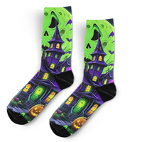 Ensemble de chaussettes mi-mollet fantaisie pour l'Halloween d'hiver, imprimées Alien, OVNI, maison hantée et citrouille, motif dessin animé amusant, en Spandex