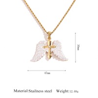 Collar de Acero Inoxidable con Colgante de Cruz y Alas de Ángel, Chapado en Oro de 18K, Venta al Por Mayor de Fábrica