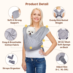 Wholesale Classic Eco-Friendly Breathable Cotton Solid Color Cat Puppy Pouch <b>Pet</b> Dog Sling Front <b>Carrier</b> String Closure - Product Image 4