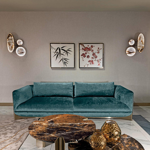 Divano Moderno di Lusso a 3 Posti di Alta Qualità con Tessuto in Velluto Blu Premium per uno Spazio Abitativo Sofisticato <span class=keywords><strong>e</strong></span> Accogliente - Product Image 2