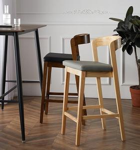 Boba Tea Bar Modern Luxury PU Leather Seat Ash <b>Wood</b> High Counter <b>Stool</b> with Backrest for Home & Dining - Product Image 3