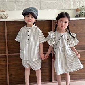 Conjunto <span class=keywords><strong>de</strong></span> Verano para Niños, Camiseta <span class=keywords><strong>de</strong></span> Manga Corta a Rayas para Niños, Vestido <span class=keywords><strong>de</strong></span> Verano 2025, Vestido <span class=keywords><strong>de</strong></span> Algodón para Niñas - Product Image 3