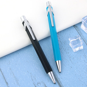 Stylo bille métallique bleu et noir avec logo personnalisé, pointe de 1,0 mm, nouveau design hexagonal promotionnel, style SD-3149 - Product Image 4