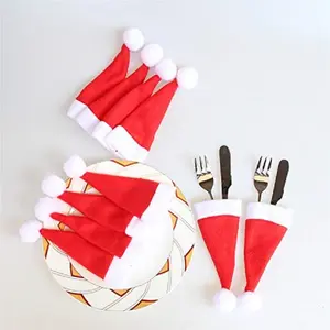 Mini sombrero de Papá Noel, juego de cubiertos de Navidad, juego de botellas de vino, juego de cubiertos, Mini sombrero de tela de terciopelo