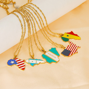 Collier <span class=keywords><strong>Carte</strong></span> Populaire États-<span class=keywords><strong>Unis</strong></span> Afrique Europe Amérique du <span class=keywords><strong>Sud</strong></span> Pays Plaqué Or 18K PVD Acier Inoxydable Chaîne Vague d'Eau 51cm - Product Image 1