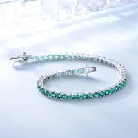 Bracciale da tennis in argento sterling 925 con smeraldo pieno di diamanti e smeraldo