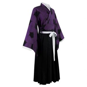 Costume de cosplay d'anime japonais, motif géométrique violet, kimono, tenue de samouraï Hakama pour Halloween, fête de carnaval - Product Image 5