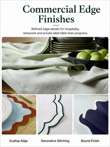 Serviettes brodées en mélange de lin et de coton de qualité supérieure avec bords festonnés et napperons Wave Design Set de table décoratif de luxe - Product Image 2