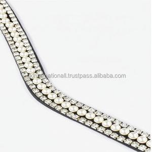 Vente en gros de cristaux et de perles personnalisés en forme de vague décorative en cuir anglais noir Horse Brow Band en pleine taille Cob - Product Image 1