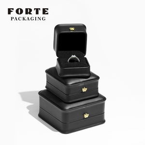 FORTE High-end Custom Blue Pu Leather <b>Light</b> Jewelry Set Packaging <b>Box</b> with <b>Led</b> Ring Necklace Pendant Packaging & Display - Product Image 3