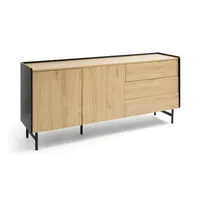 Buffet en bois, armoire de rangement autoportante, 2 portes, 3 tiroirs, pieds en métal, armoire moderne pour salon