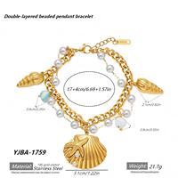 Joyería Bohemia Beach, Brazalete de Acero Inoxidable de Doble Capa con Colgante de Concha, Brazalete de Perlas, Joyería de Moda para Mujer