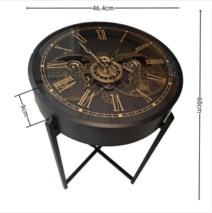 Mesa Auxiliar Redonda Estilo Steampunk con Mapa <span class=keywords><strong>del</strong></span> Mundo Vintage, Tapa de Cristal, Marco Metálico Industrial, Mesa de Centro para Decoración de Sala de Estar - Product Image 6