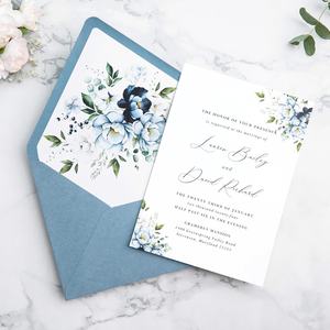 Euro Flap Dusty Blue Flower Liner Enveloppes 5x7 Pouces 50pcs avec des autocollants dorés pour les invitations de mariage Cartes Photos Cartes postales - Product Image 6