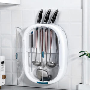 Support mural magnétique multifonctionnel E1679 en plastique pour spatules et couteaux, avec égouttoir intégré pour cuisine (vente en gros) - Product Image 2